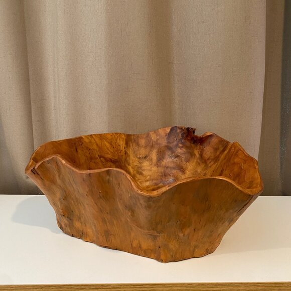 Vintage Burl Wood Bowl Large Mid Century Fruit Bowl 17" Wide - Picture 2 of 9